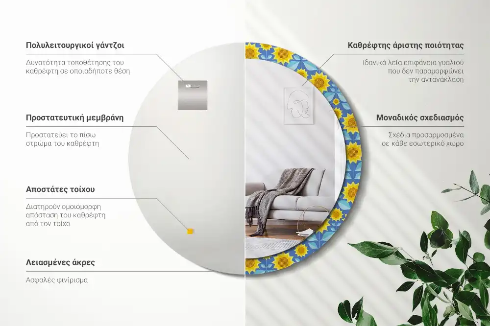 Oglindă rotundă cu imprimeu geometric floarea-soarelui