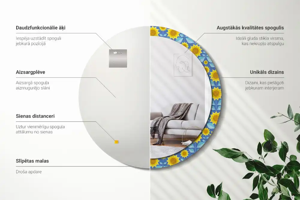 Oglindă rotundă cu imprimeu geometric floarea-soarelui