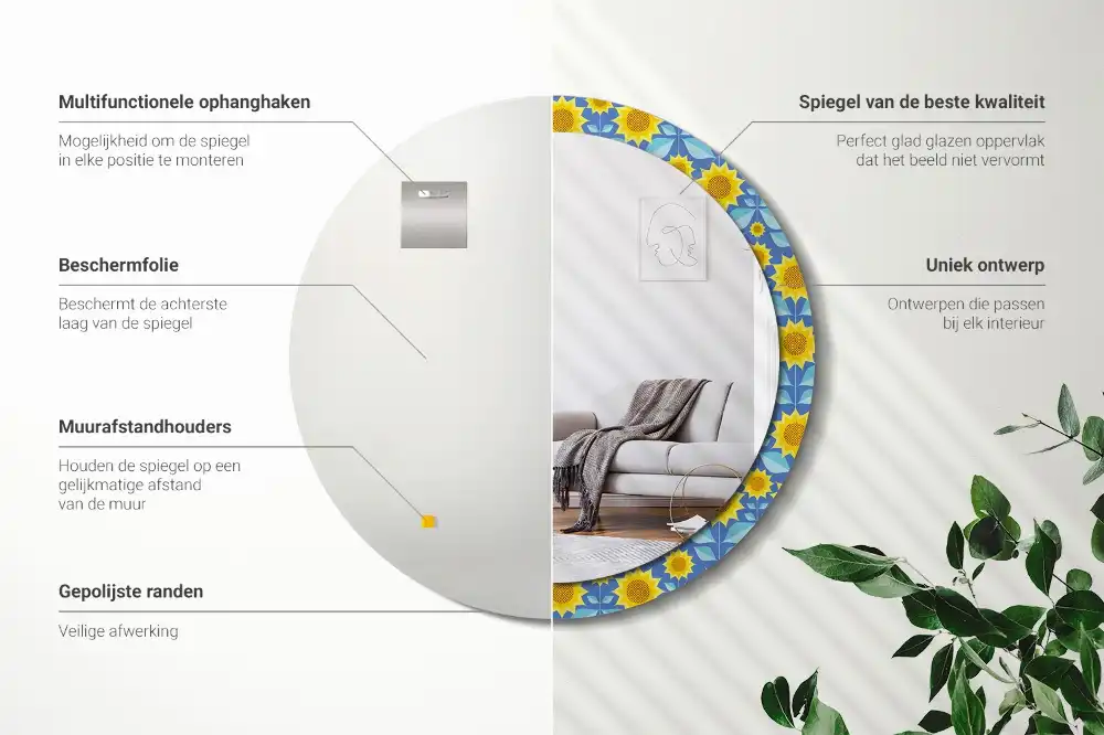 Oglindă rotundă cu imprimeu geometric floarea-soarelui