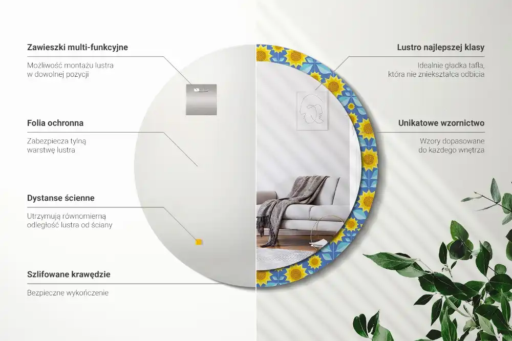 Oglindă rotundă cu imprimeu geometric floarea-soarelui