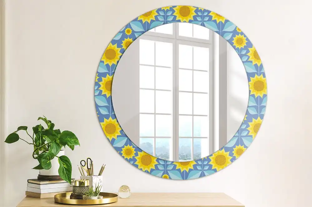 Oglindă rotundă cu imprimeu geometric floarea-soarelui