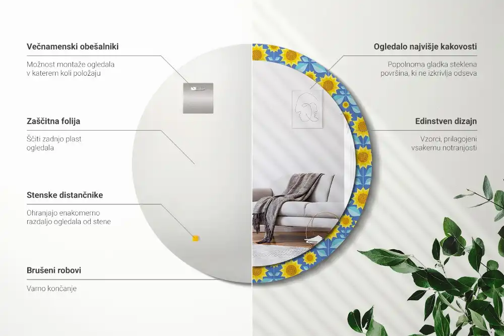 Oglindă rotundă cu imprimeu geometric floarea-soarelui