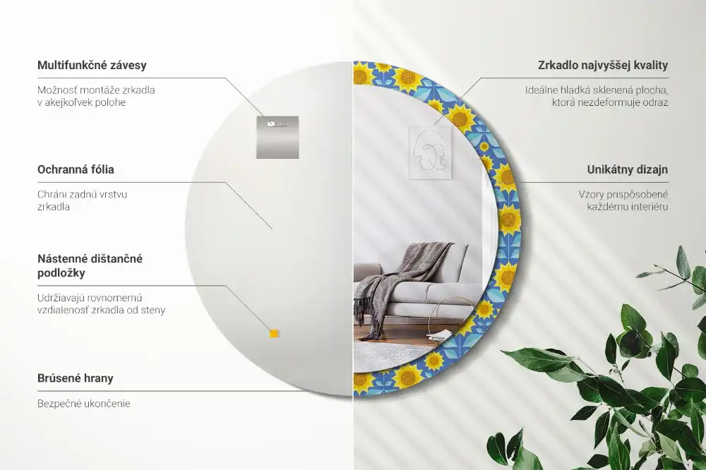 Oglindă rotundă cu imprimeu geometric floarea-soarelui