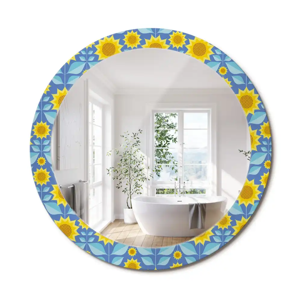 Oglindă rotundă cu imprimeu geometric floarea-soarelui