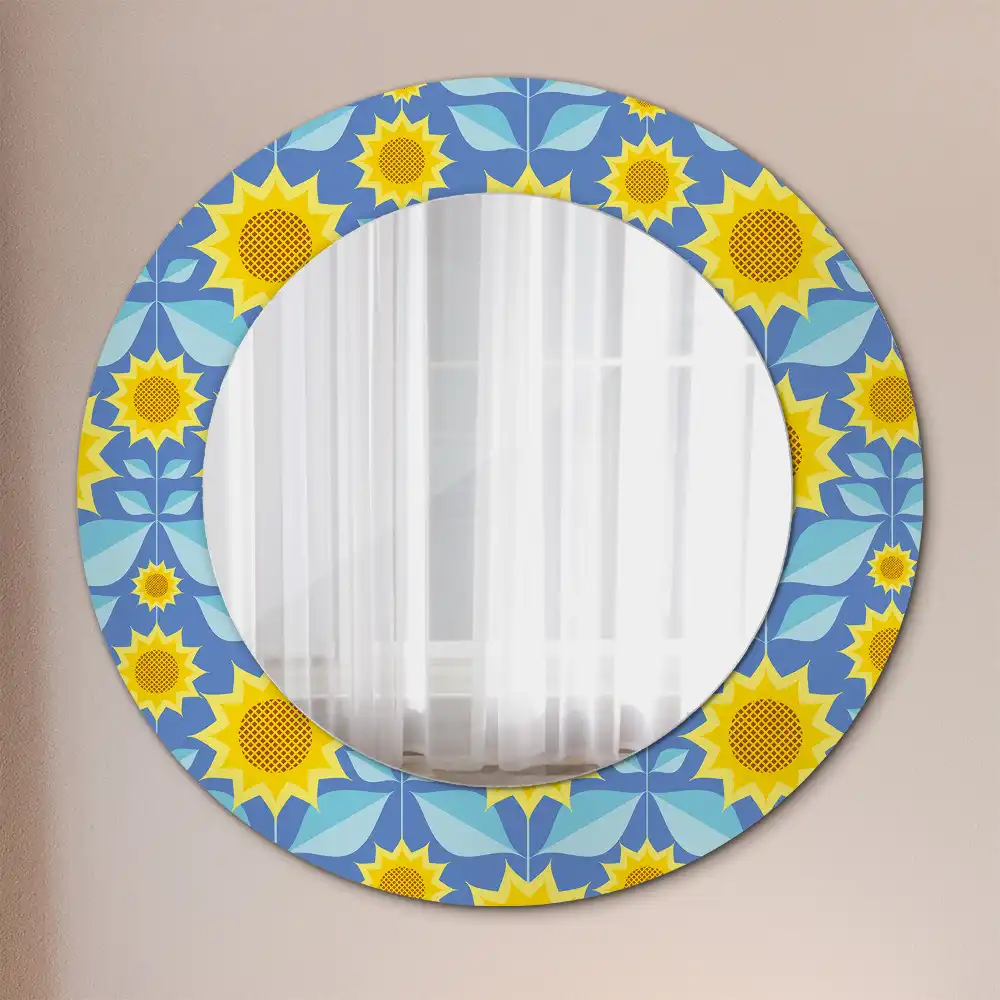 Oglindă rotundă cu imprimeu geometric floarea-soarelui