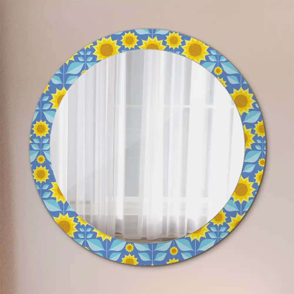Oglindă rotundă cu imprimeu geometric floarea-soarelui