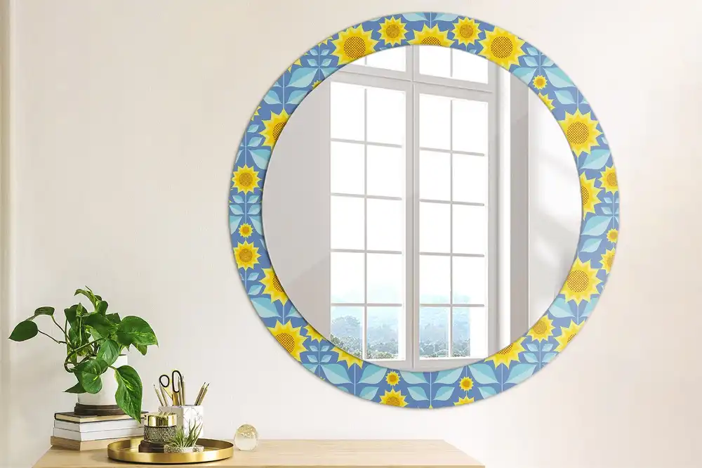 Oglindă rotundă cu imprimeu geometric floarea-soarelui