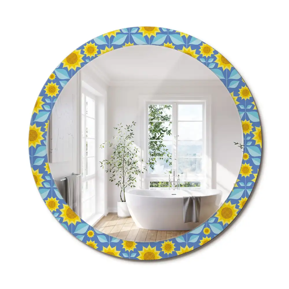 Oglindă rotundă cu imprimeu geometric floarea-soarelui