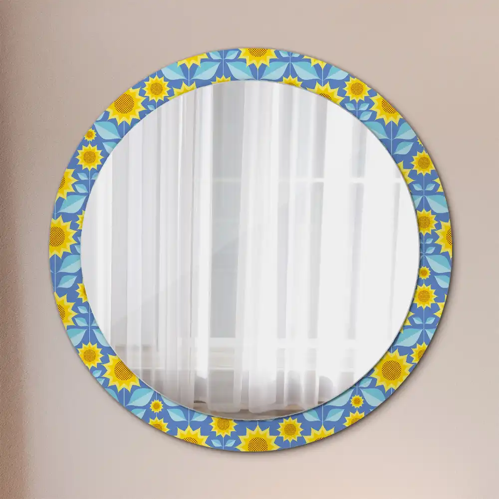 Oglindă rotundă cu imprimeu geometric floarea-soarelui