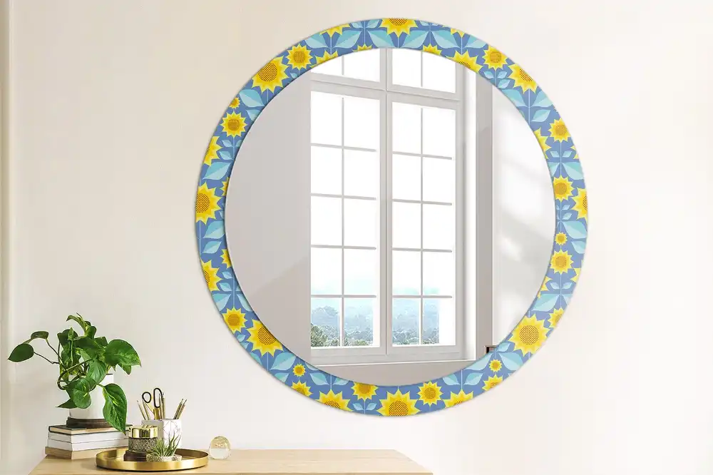 Oglindă rotundă cu imprimeu geometric floarea-soarelui