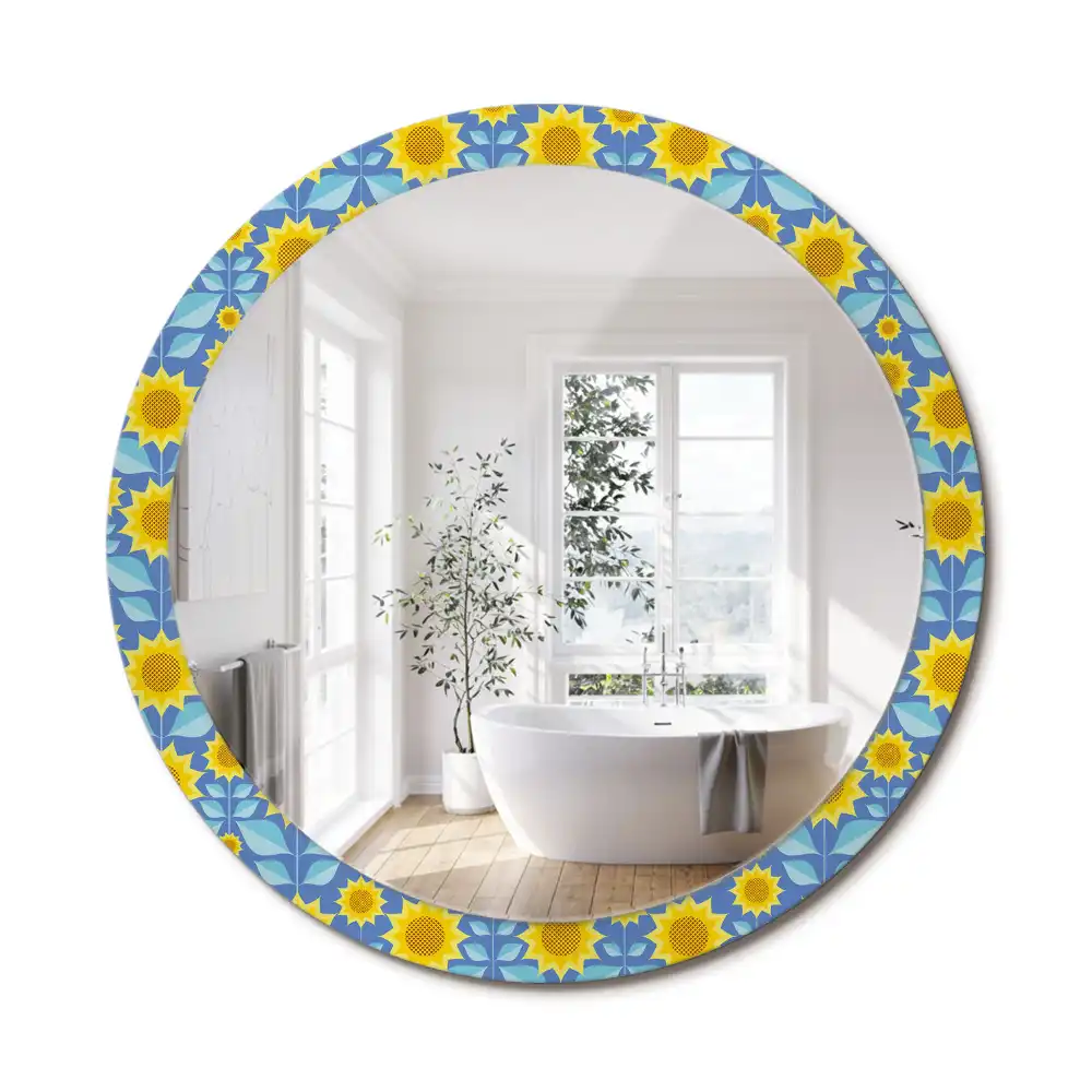 Oglindă rotundă cu imprimeu geometric floarea-soarelui
