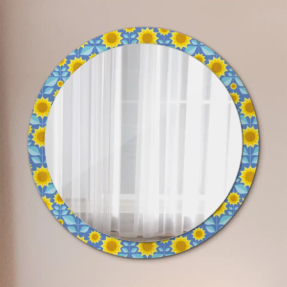 Oglindă rotundă cu imprimeu geometric floarea-soarelui
