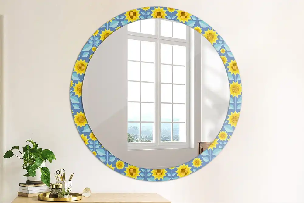 Oglindă rotundă cu imprimeu geometric floarea-soarelui