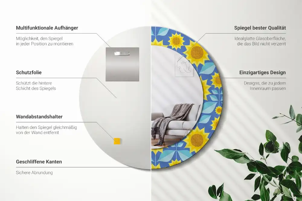 Oglindă rotundă cu imprimeu geometric floarea-soarelui