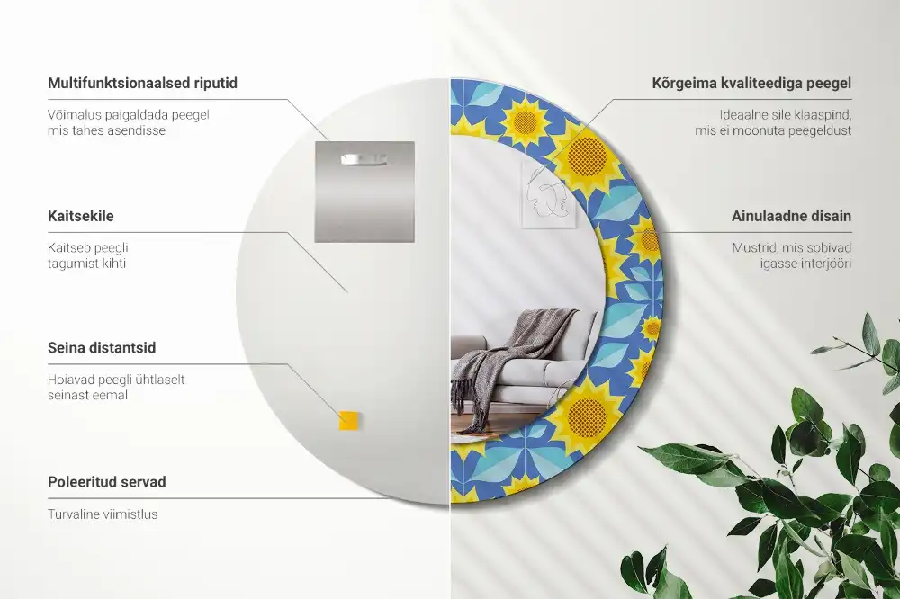 Oglindă rotundă cu imprimeu geometric floarea-soarelui