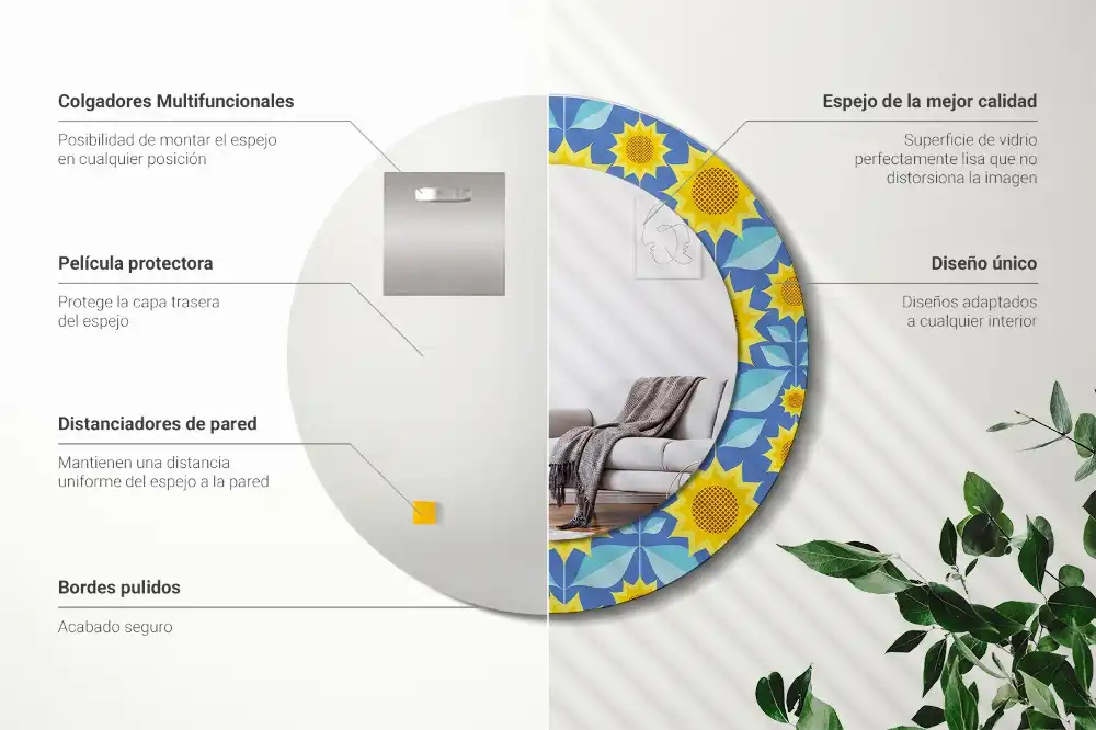 Oglindă rotundă cu imprimeu geometric floarea-soarelui