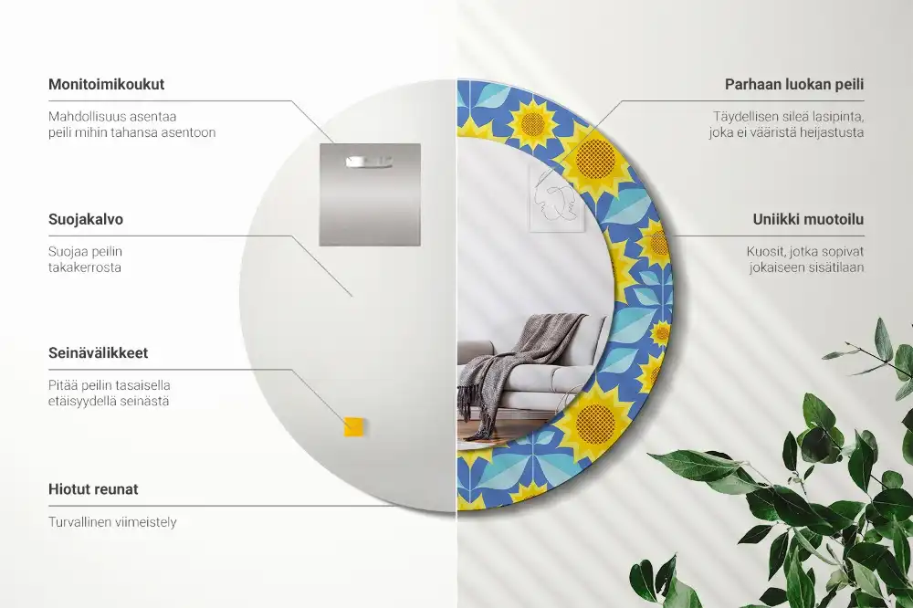 Oglindă rotundă cu imprimeu geometric floarea-soarelui
