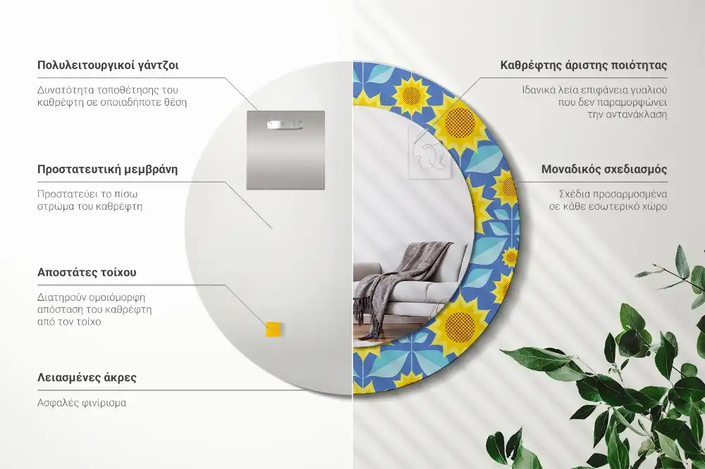 Oglindă rotundă cu imprimeu geometric floarea-soarelui