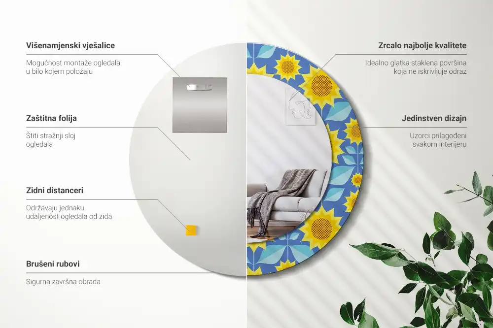 Oglindă rotundă cu imprimeu geometric floarea-soarelui
