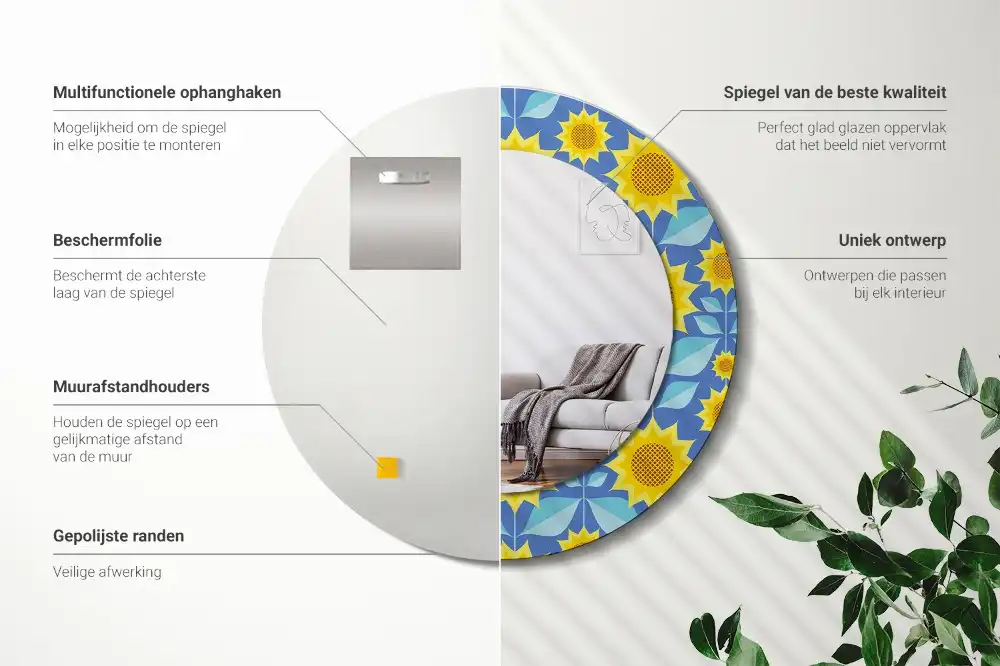 Oglindă rotundă cu imprimeu geometric floarea-soarelui
