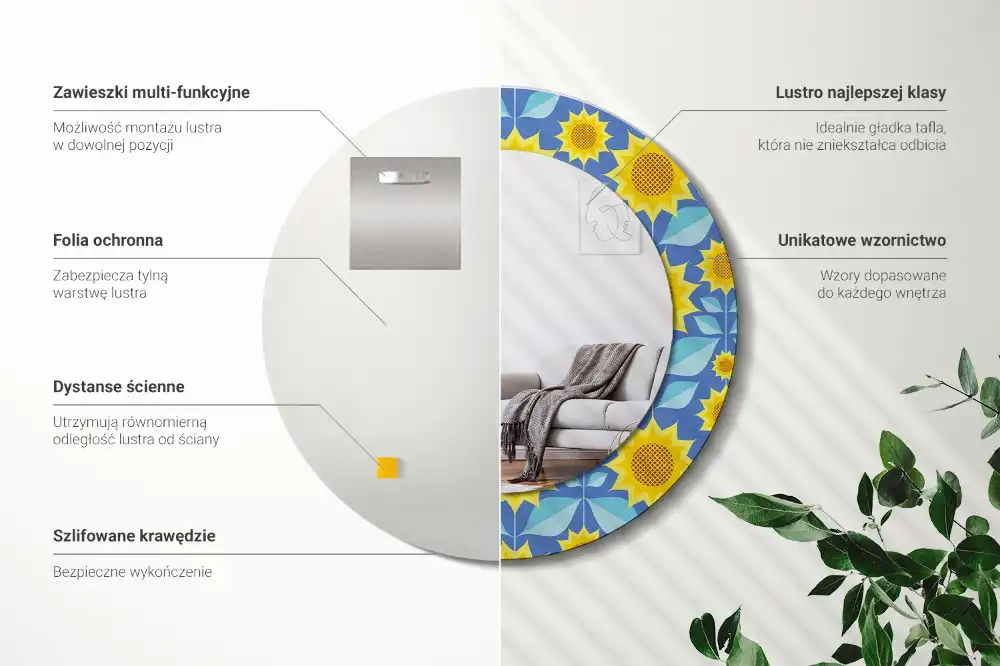 Oglindă rotundă cu imprimeu geometric floarea-soarelui