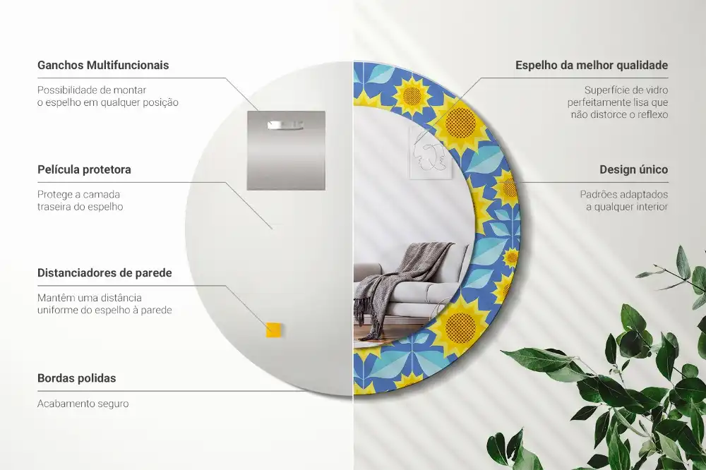 Oglindă rotundă cu imprimeu geometric floarea-soarelui