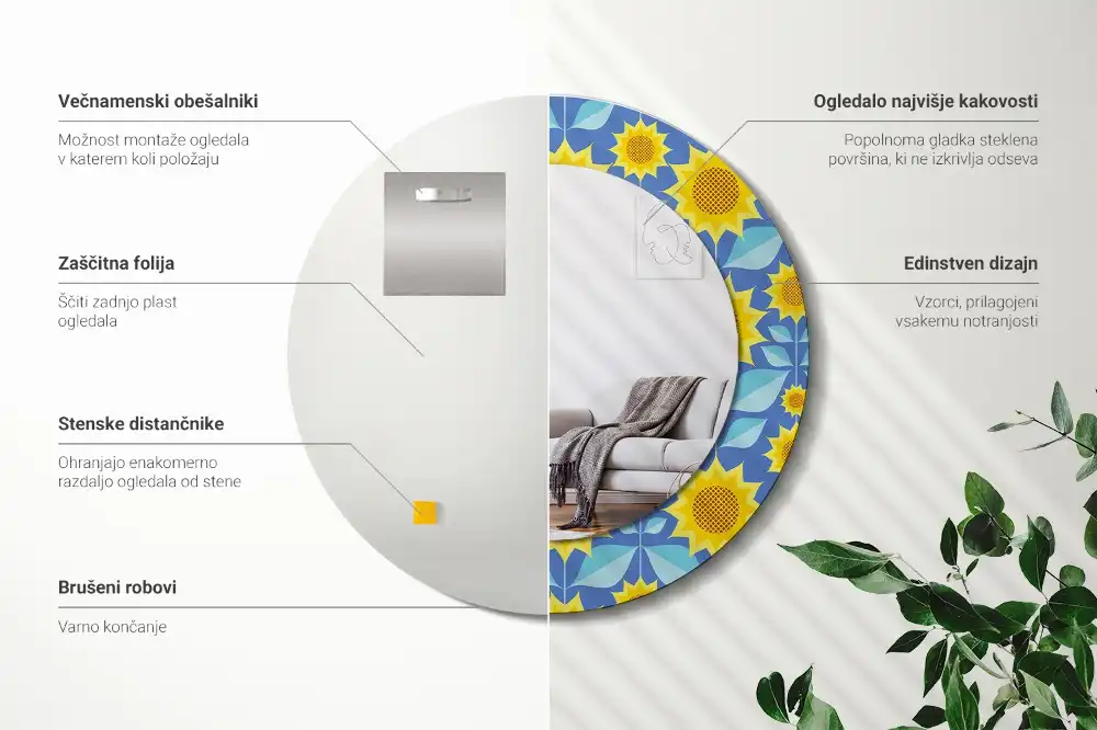 Oglindă rotundă cu imprimeu geometric floarea-soarelui