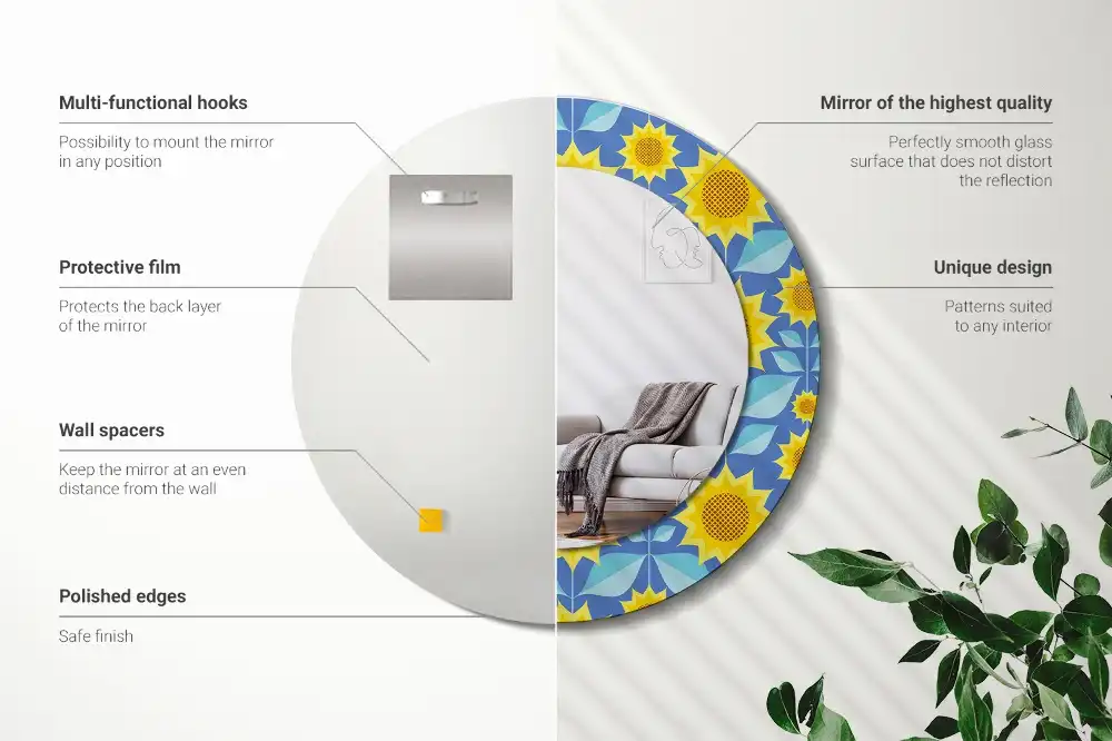 Oglindă rotundă cu imprimeu geometric floarea-soarelui