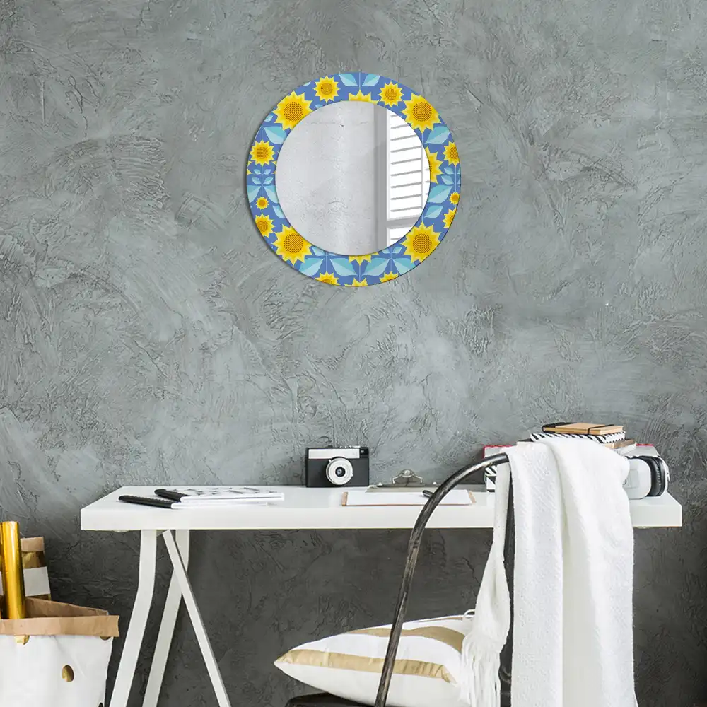 Oglindă rotundă cu imprimeu geometric floarea-soarelui