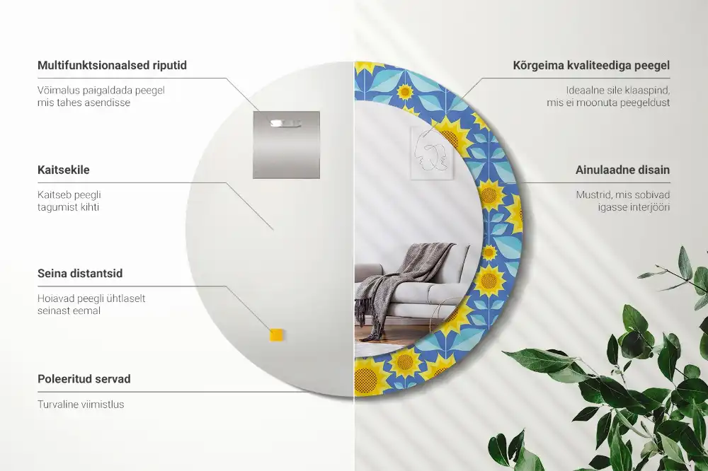 Oglindă rotundă cu imprimeu geometric floarea-soarelui