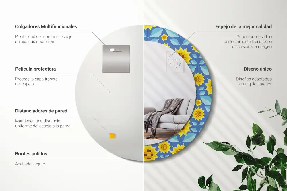 Oglindă rotundă cu imprimeu geometric floarea-soarelui
