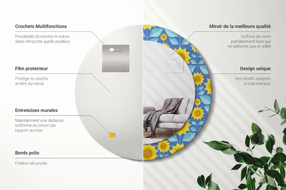 Oglindă rotundă cu imprimeu geometric floarea-soarelui