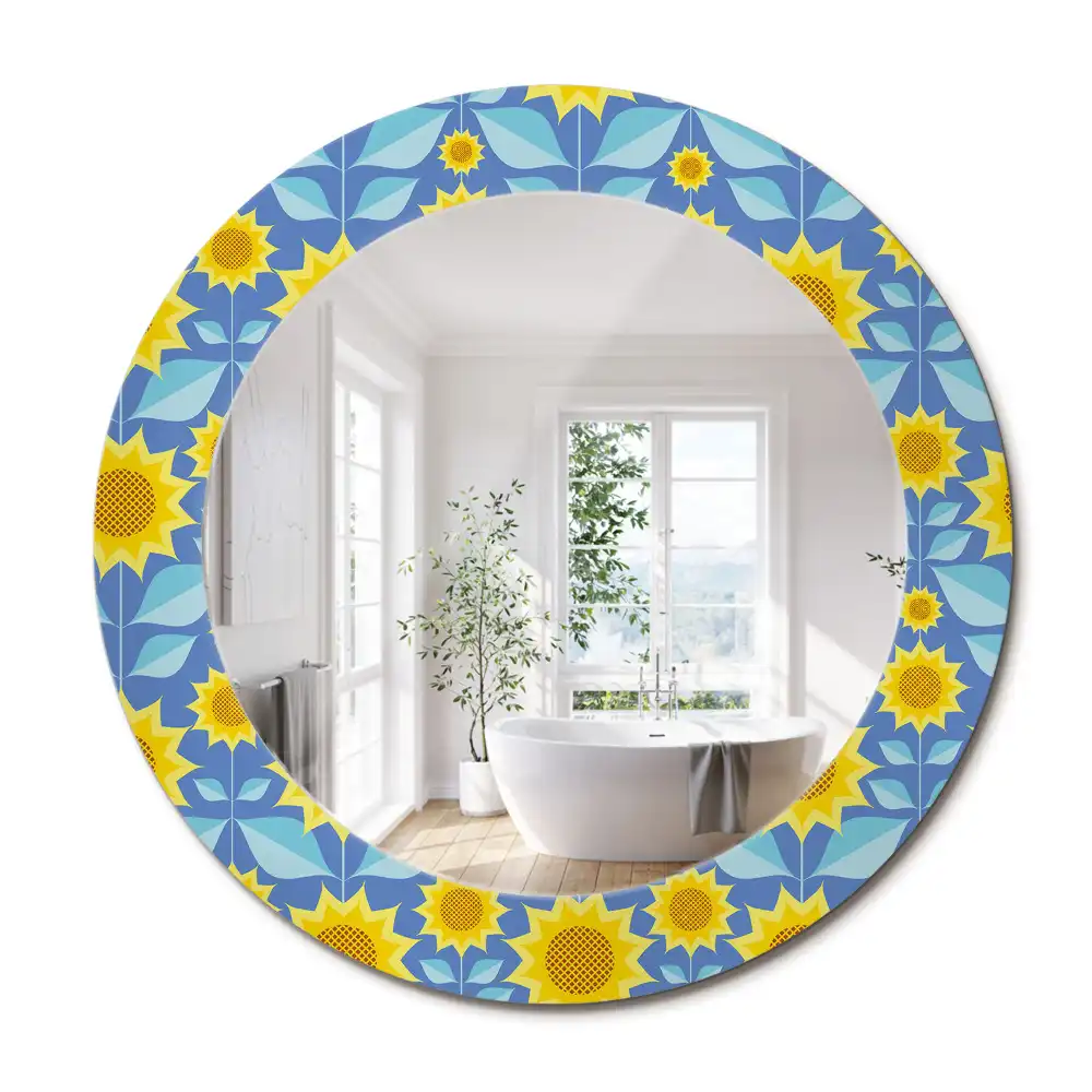 Oglindă rotundă cu imprimeu geometric floarea-soarelui