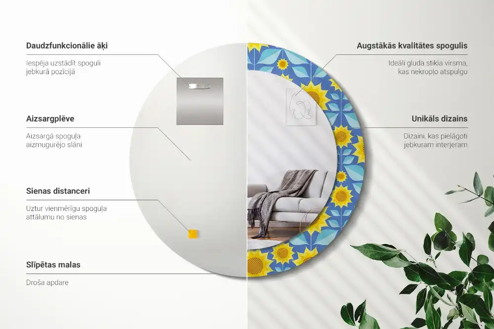 Oglindă rotundă cu imprimeu geometric floarea-soarelui