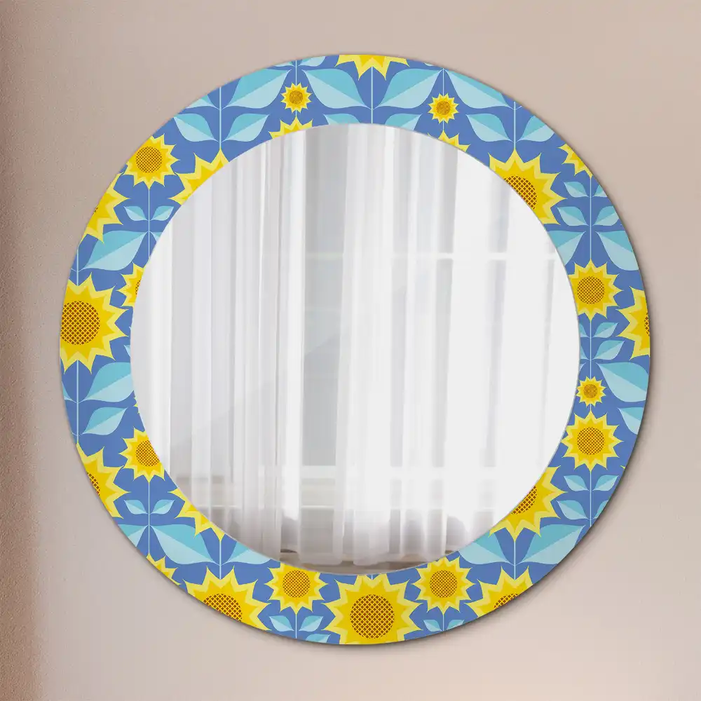 Oglindă rotundă cu imprimeu geometric floarea-soarelui