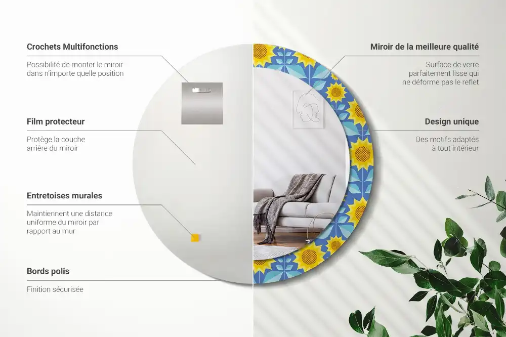 Oglindă rotundă cu imprimeu geometric floarea-soarelui