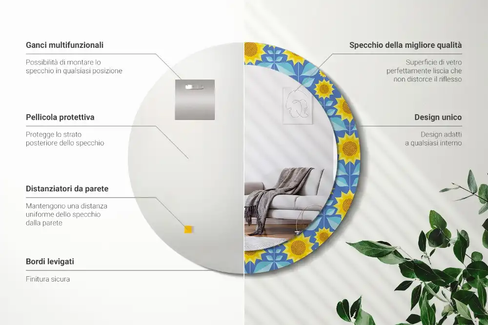 Oglindă rotundă cu imprimeu geometric floarea-soarelui