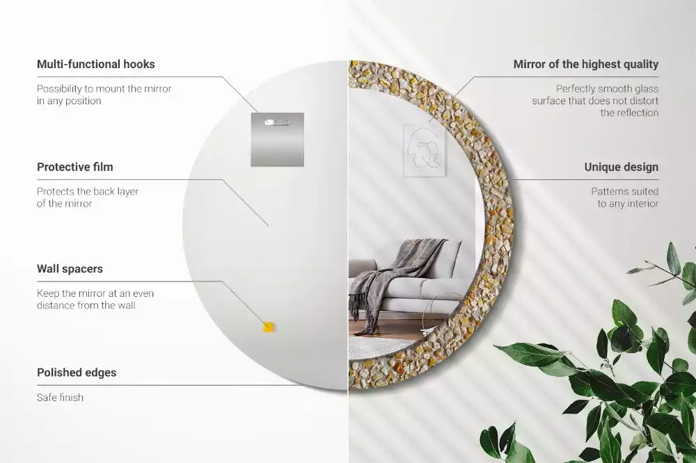 Oglindă decorativă rotundă cu aspect de terrazzo