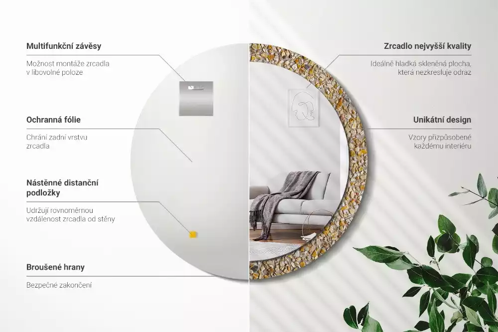 Oglindă decorativă rotundă cu aspect de terrazzo