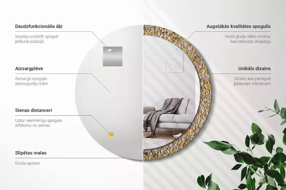Oglindă decorativă rotundă cu aspect de terrazzo