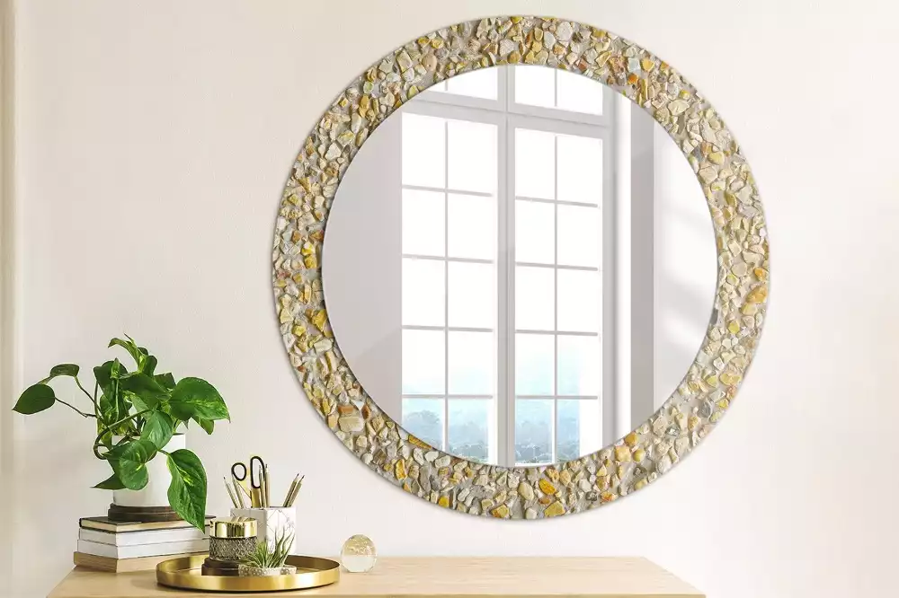 Oglindă decorativă rotundă cu aspect de terrazzo