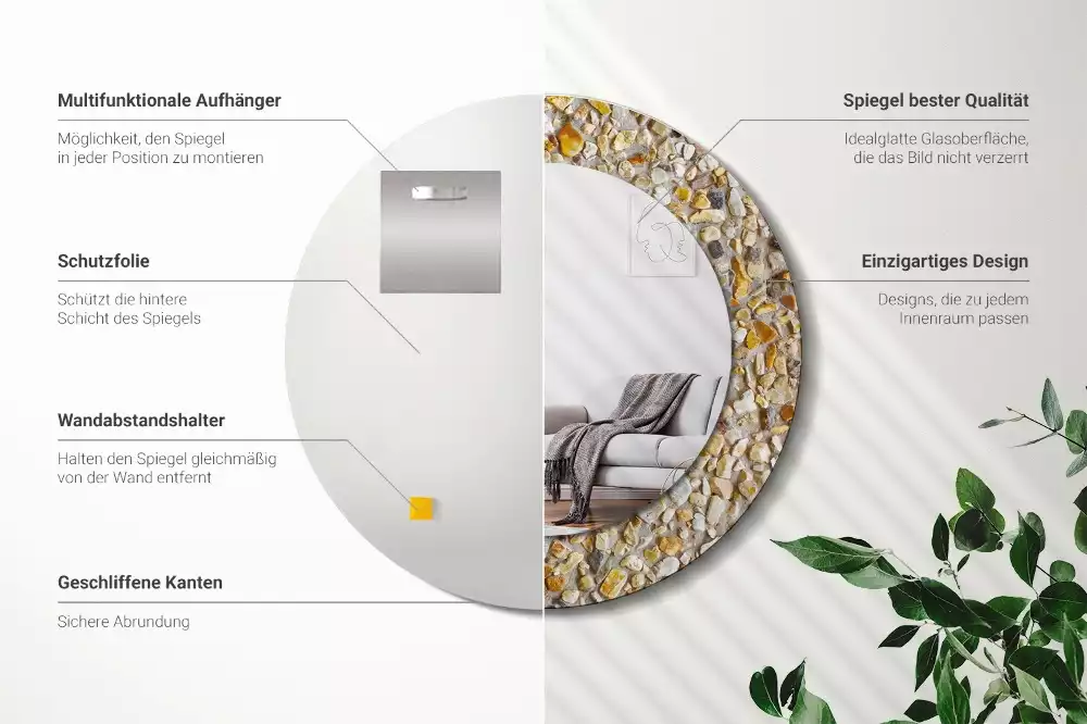 Oglindă decorativă rotundă cu aspect de terrazzo