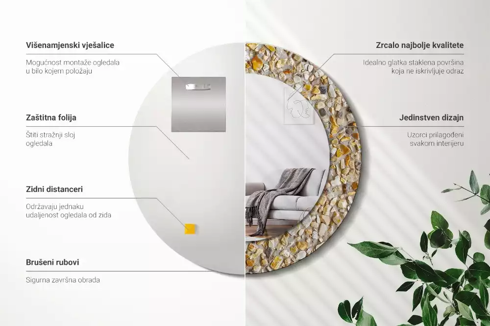 Oglindă decorativă rotundă cu aspect de terrazzo