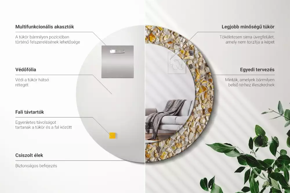 Oglindă decorativă rotundă cu aspect de terrazzo