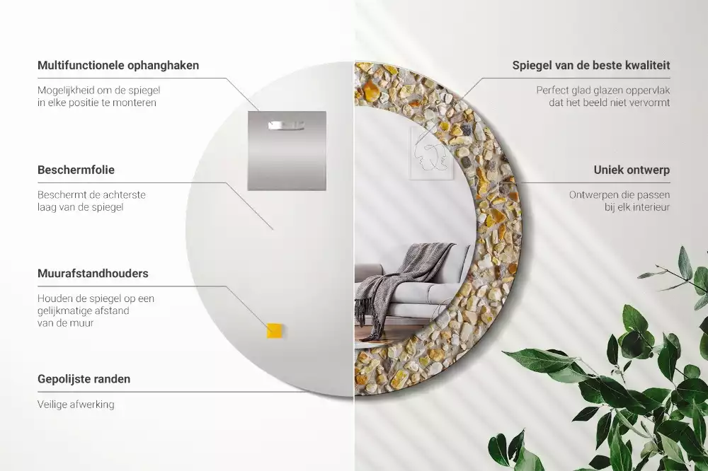 Oglindă decorativă rotundă cu aspect de terrazzo