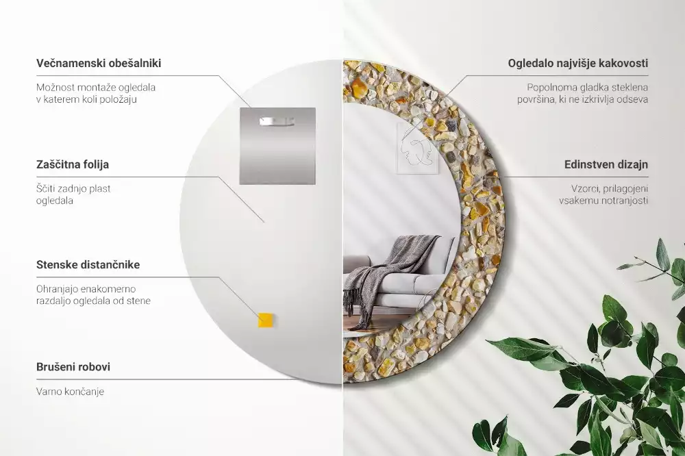 Oglindă decorativă rotundă cu aspect de terrazzo