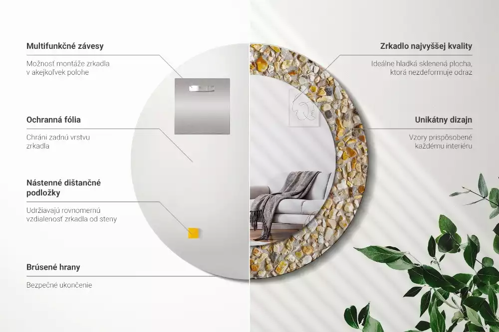 Oglindă decorativă rotundă cu aspect de terrazzo