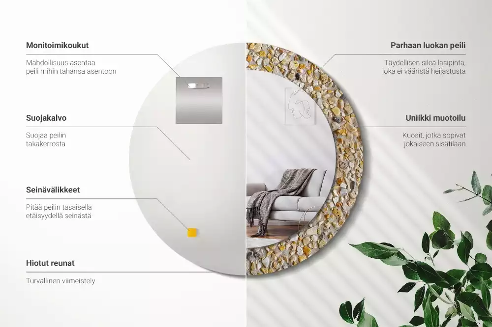 Oglindă decorativă rotundă cu aspect de terrazzo