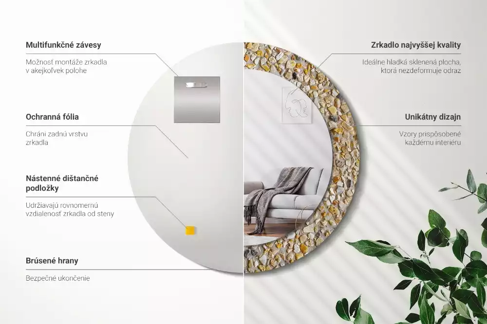 Oglindă decorativă rotundă cu aspect de terrazzo