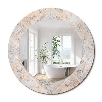 Oglindă rotundă decorativă cu aspect de plăci uzate pentru perete